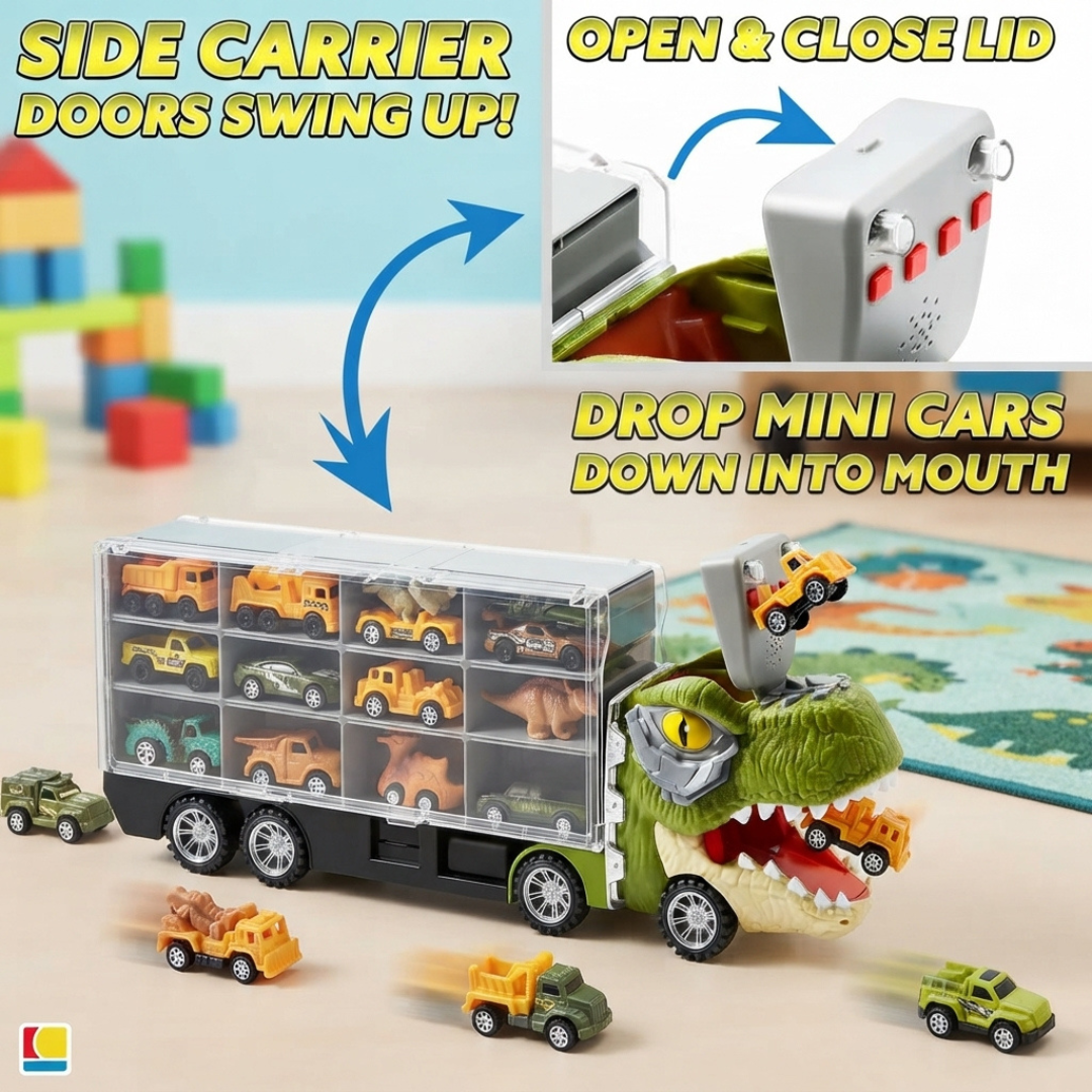 13 in 1 Dinosaur Transport Carrier Truck Set with 12 Pull Back Cars