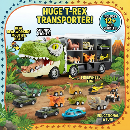 13 in 1 Dinosaur Transport Carrier Truck Set with 12 Pull Back Cars