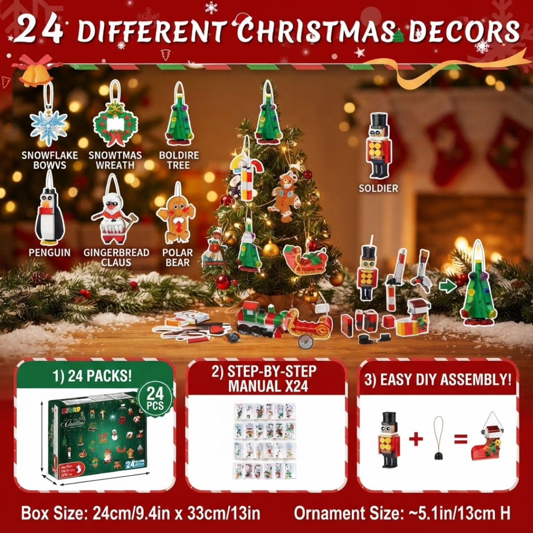 24 Days Christmas Countdown Ornaments Building Set