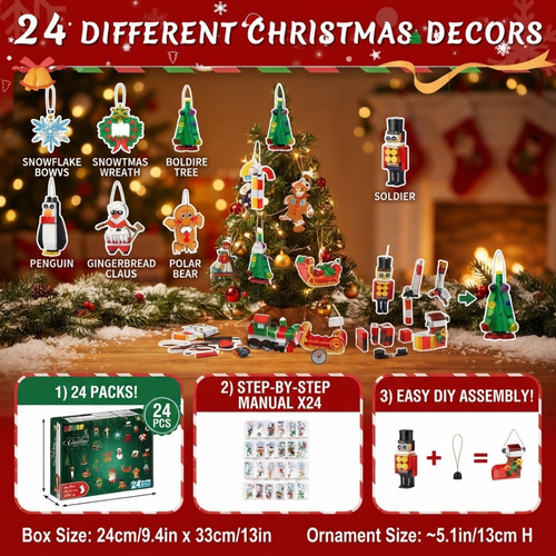 24 Days Christmas Countdown Ornaments Building Set