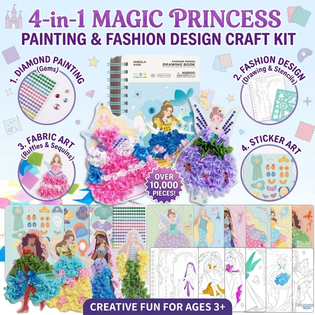 4-in-1 Magic Princess Diamond Painting & Fashion Design Craft Kit