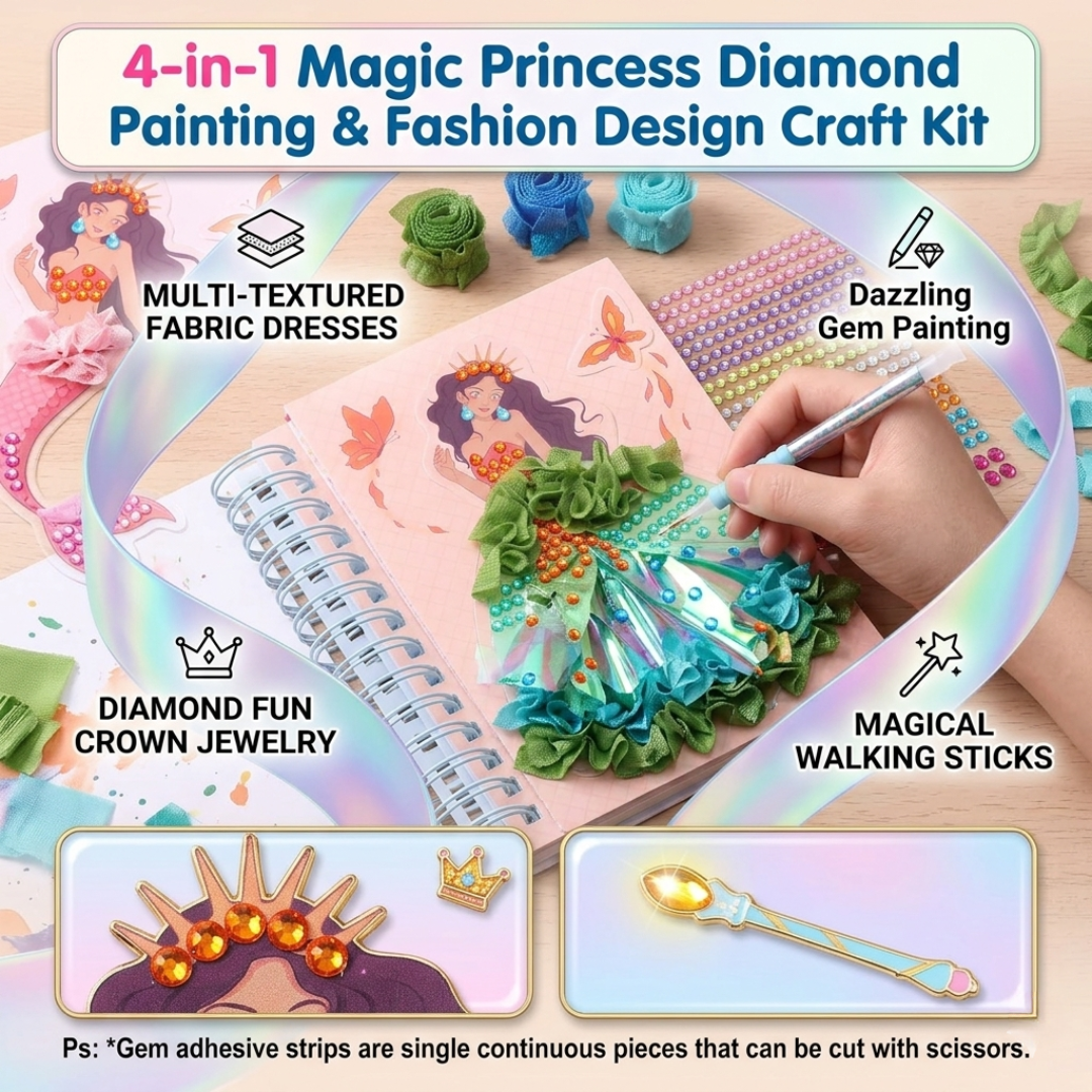 4-in-1 Magic Princess Diamond Painting & Fashion Design Craft Kit