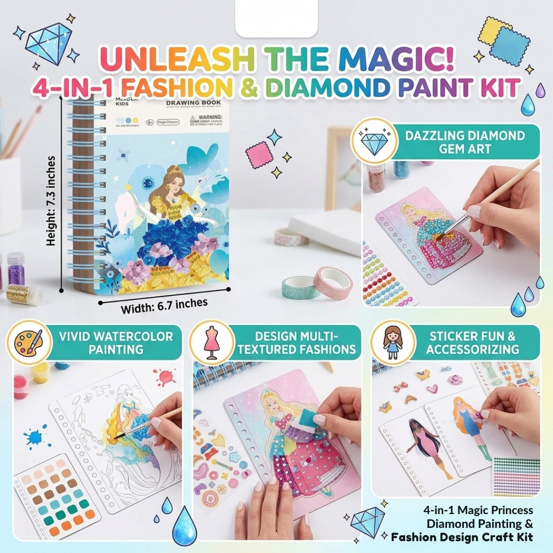 4-in-1 Magic Princess Diamond Painting & Fashion Design Craft Kit