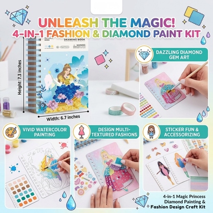 4-in-1 Magic Princess Diamond Painting & Fashion Design Craft Kit