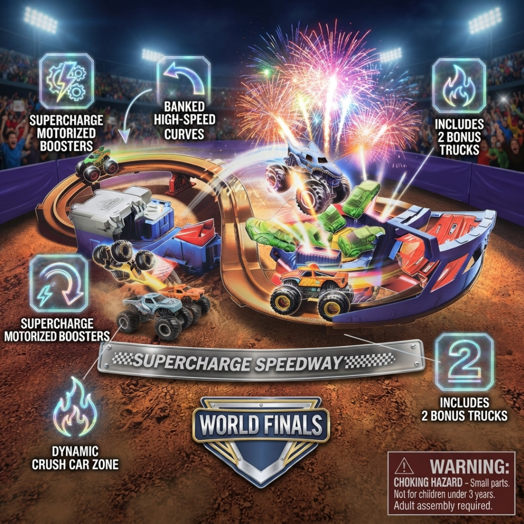 Supercharge Speedway Playset with 2 Monster Trucks