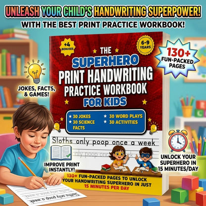 Superhero Handwriting Workbook for Kids Ages 6–9 | 130+ Pages of Letters, Words & Fun Activities