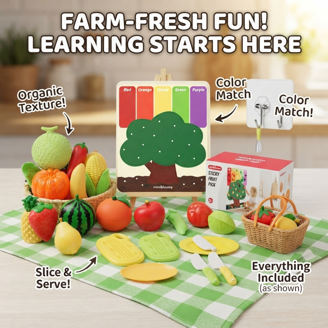 Toy Kitchen Food Playset with Cutting Fruits & Felt Tree Mat