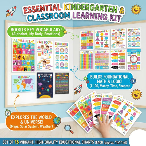 16-Colorful Preschool Educational Posters For Preschool and Kindergarten