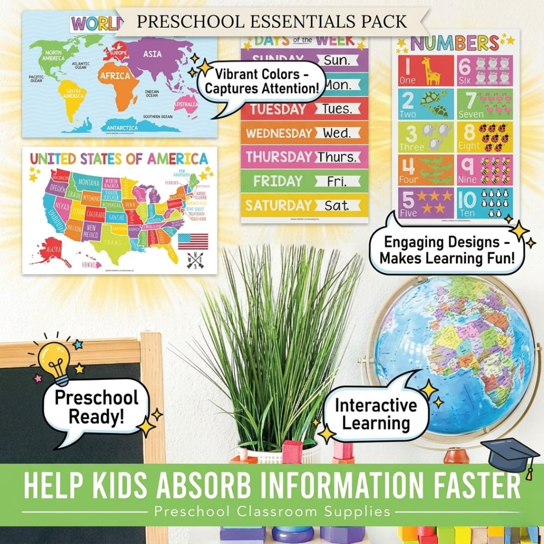 16-Colorful Preschool Educational Posters For Preschool and Kindergarten