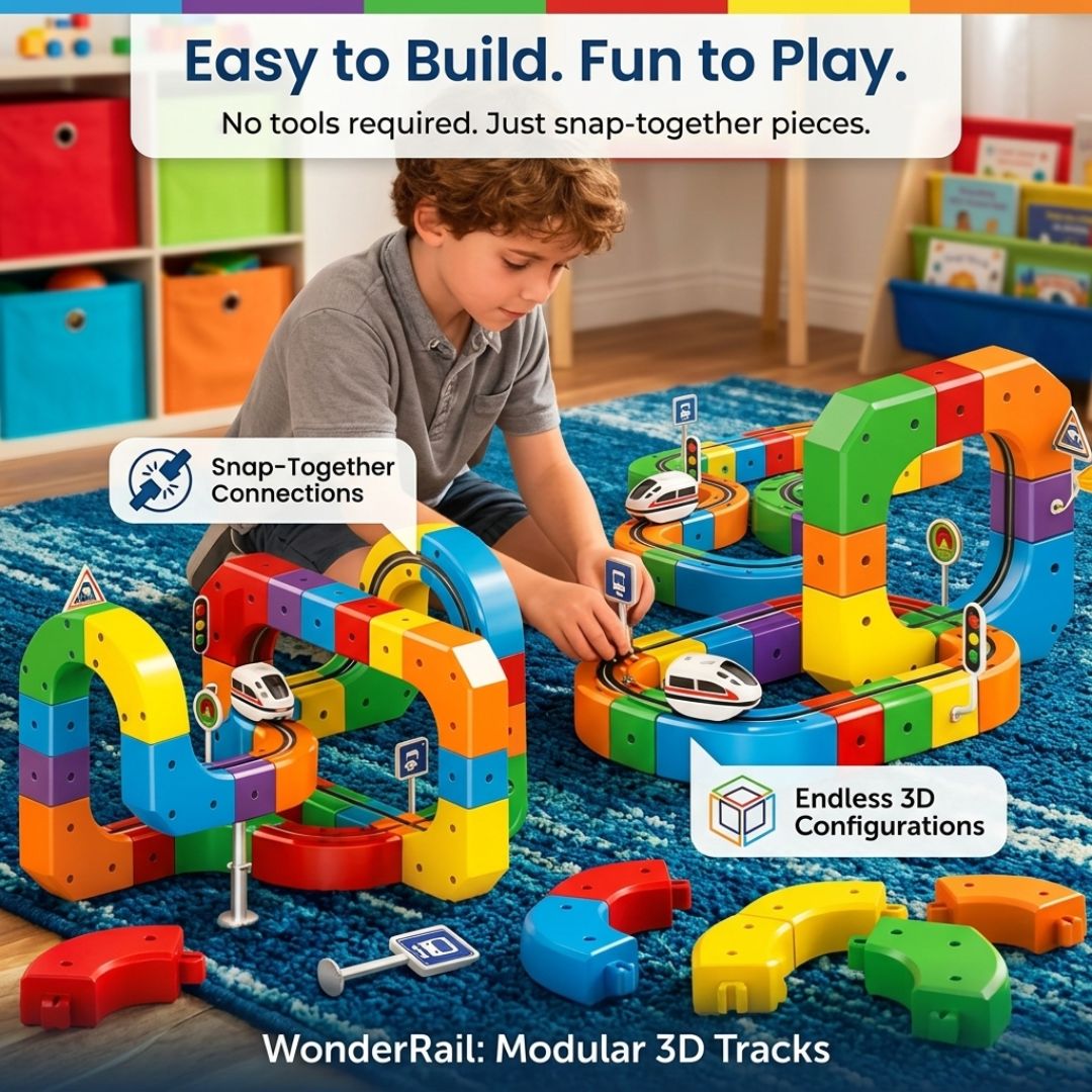 WonderRail™: The Modular 3D Train Track for Curious Little Builders
